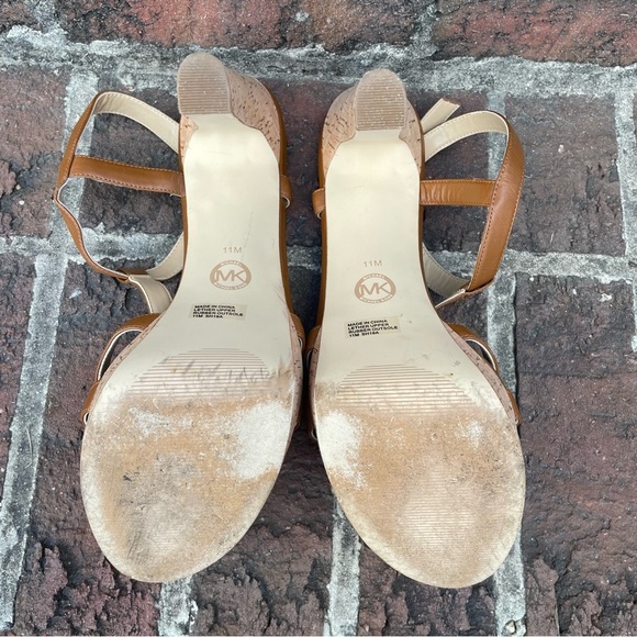 Michael Michael Kors Brown Leather Strappy Cork Heeled Platform Sandals Size 11M - Picture 12 of 15